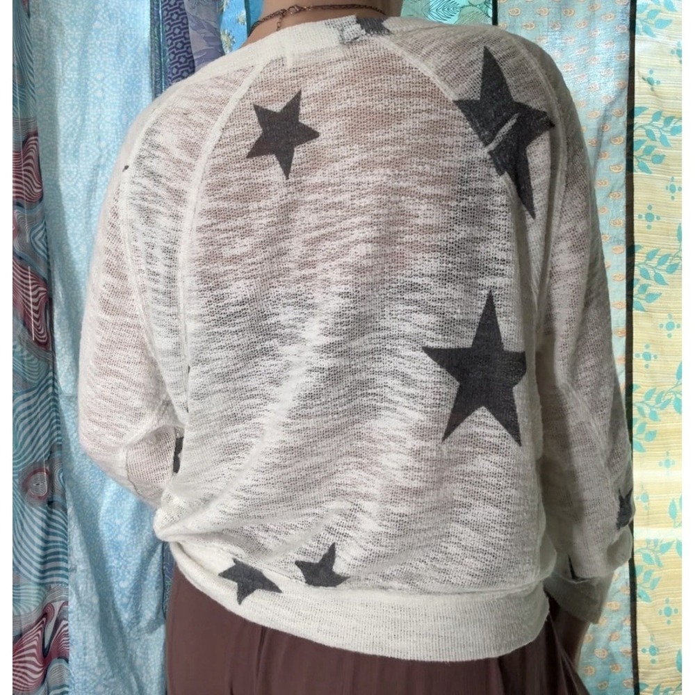 Oversized Slouchy Star Print Sweater S Celestial Boho Indie Dolman Sleeve Sheer - Picture 8 of 8